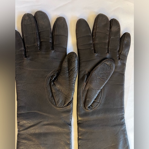Vintage Cocoa Brown Italian leather Long forearm Orlon Lined ladies gloves 6 1/2 - Picture 13 of 13